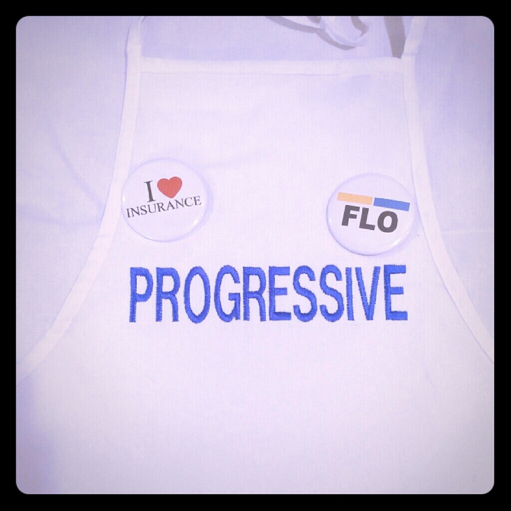 Flo Progressive Insurance Costume White Apron with Blue Embroidery